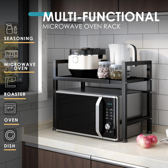 1 Tier Expandable Microwave Oven Rack With Hooks multi functional oven rack