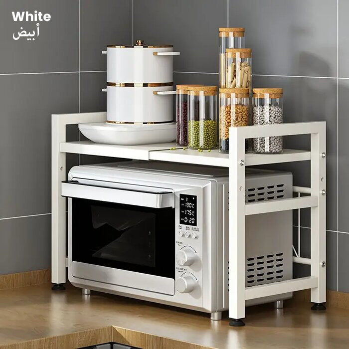 1 Tier Space Saving Carbon Steel Expandable Countertop Oven storage Organizer With Hooks white