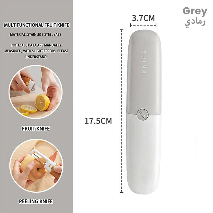 2-in-1 Fruit and Vegetable Knife and Peeler - Double Head Tool for Cutting, Slicing, Peeling grey's dimensions