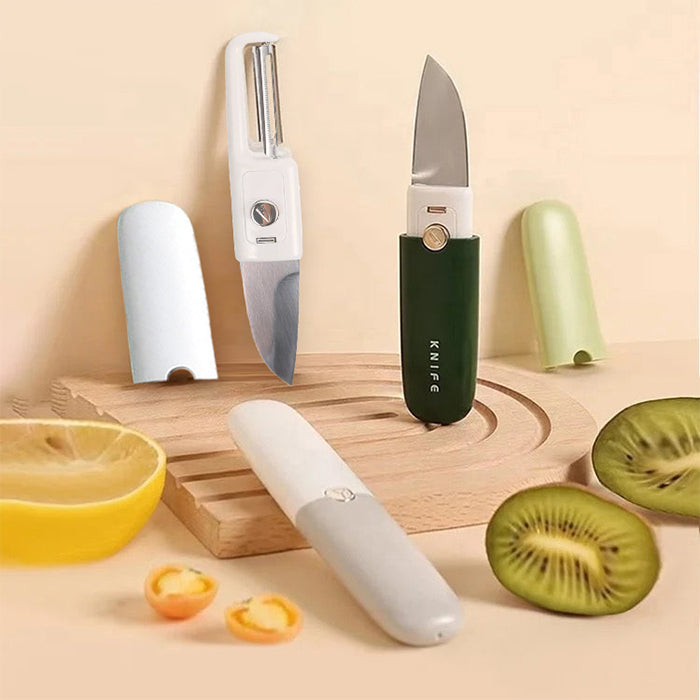 2-in-1 Fruit and Vegetable Knife and Peeler - Double Head Tool for Cutting, Slicing, Peeling green and grey