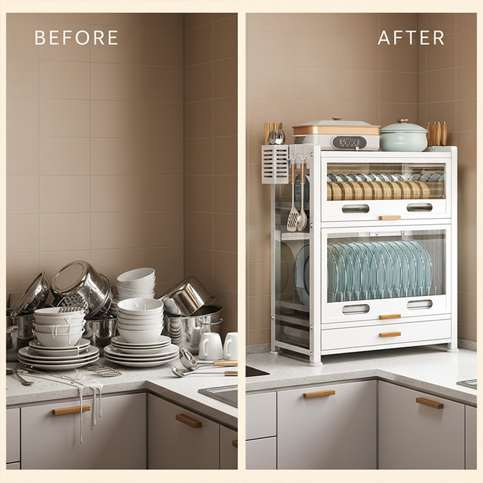 Kitchen Countertop with Drawers Dish Cabinet