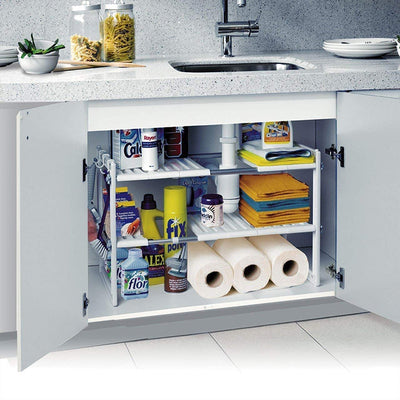 2 Tier Adjustable Kitchen Cabinet Under Sink Storage Organizer space saver