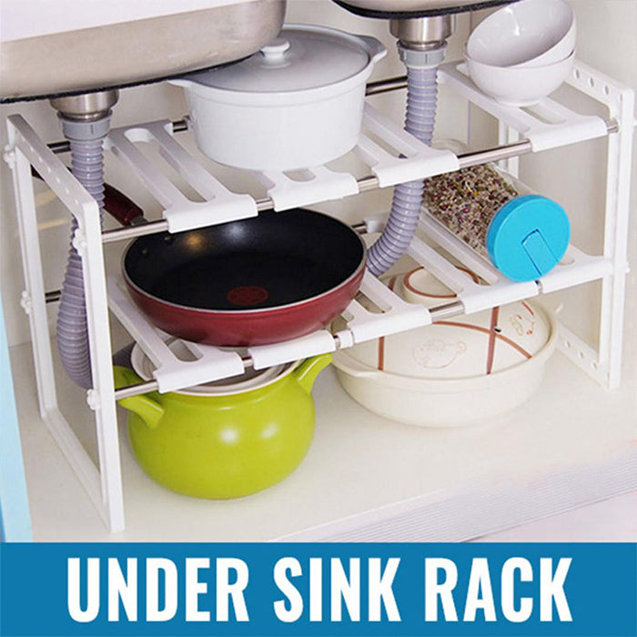 2 Tier Adjustable Kitchen Cabinet Under Sink Storage Organizer under sink