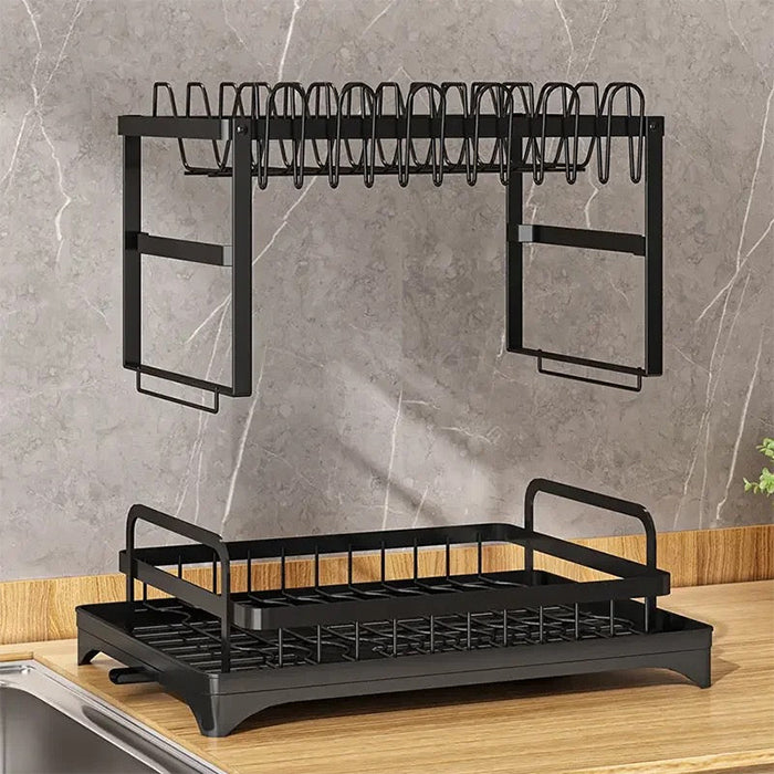 2 Tier Kitchen Dish Rack with Cutlery Holder with Drain Homesouq Home Souq