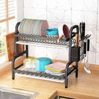 2 Tier Modern Large Dish Rack and Drain Board Set Kitchen Counter Drainer