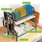 2 Tier Modern Large Dish Rack and Drain Board Set Kitchen Counter Drainer Space saver