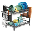 2 Tier Modern Large Dish Rack and Drain Board Set Kitchen Counter Drainer Sturdy and Balanced Design