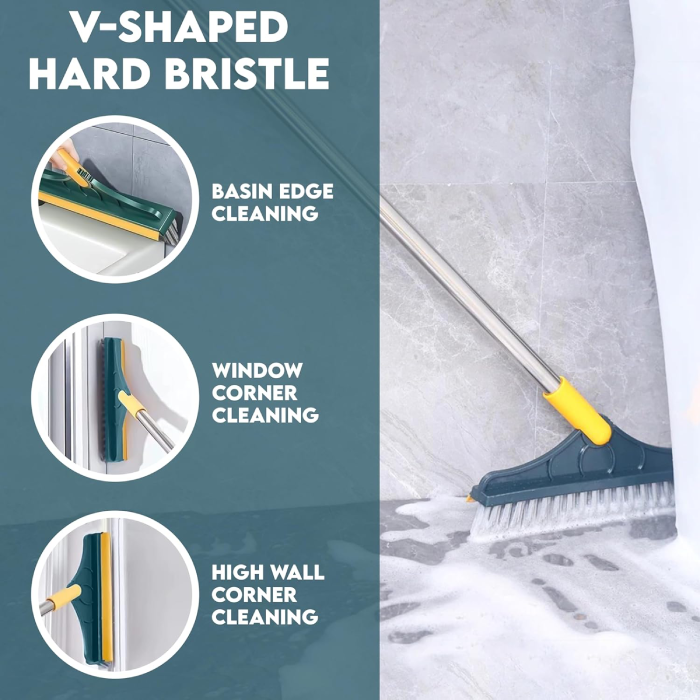 2 in 1 Bathroom Cleaning Brush Wiper Tiles Cleaning Bathroom Brush Floor Scrub Brush with Long Handle v shaped hard bristle