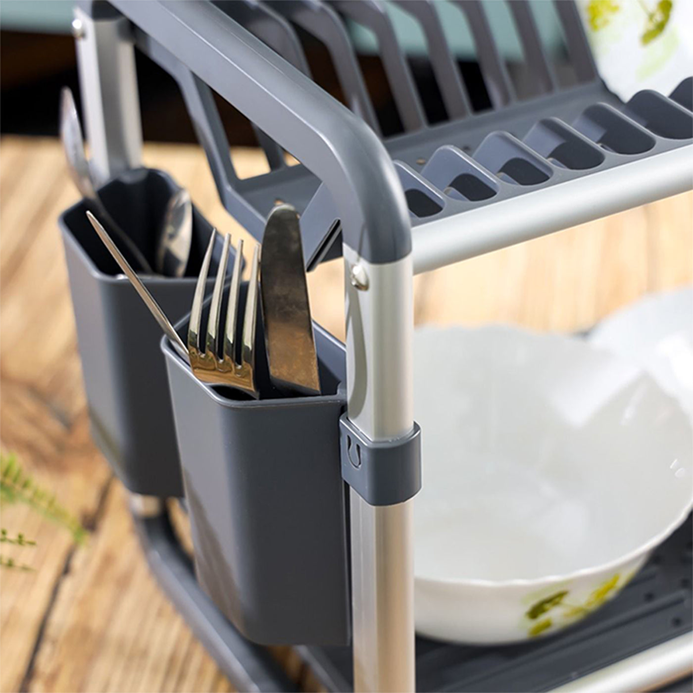 2 layer Aluminum Dish Rack Organizer for Kitchen Drying Stand with a Drain Tray Durable