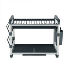 2 layer Aluminum Dish Rack Organizer for Kitchen Drying Stand with a Drain Tray Durable Multi-Layer Storage