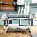 2 layer Aluminum Dish Rack Organizer for Kitchen Drying Stand with a Drain Tray Durable Professional Design