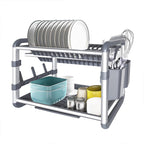 2 layer Aluminum Dish Rack Organizer for Kitchen Drying Stand with a Drain Tray  Functional Appearance