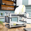 2 layer Aluminum Dish Rack Organizer for Kitchen to Keep 16 Plates, Bowls, Glasses, Cups, Cutlery/ Drying Stand with a Drain Tray