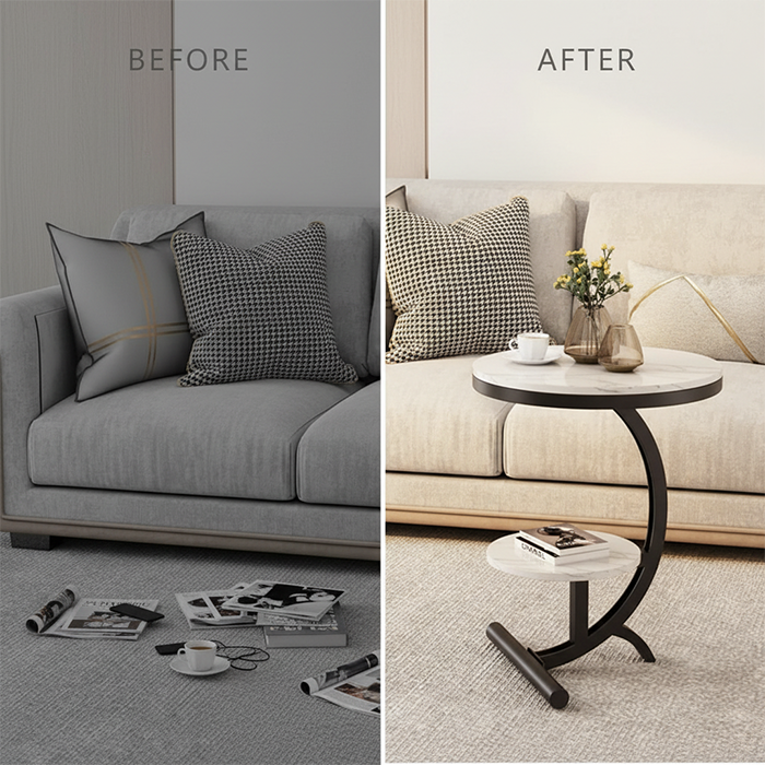 C - Shaped Wooden Stable Coffee table