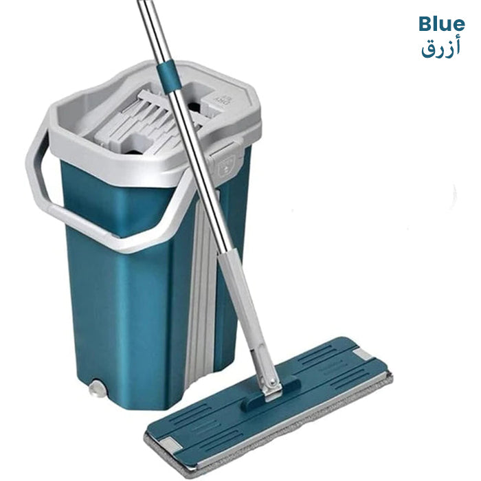 360° 2in1 Flat Mop - Self-Wash And Squeeze Dry Flat Mop With Bucket 2 Mop Pads blue