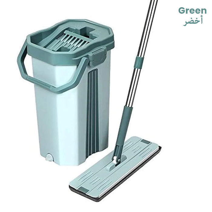 360° 2in1 Flat Mop - Self-Wash And Squeeze Dry Flat Mop With Bucket 2 Mop Pads green