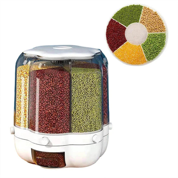 360 Degree Rotatable 6 Compartment 9 KG Rice and Grain Dispenser with Single Grind Food grade material