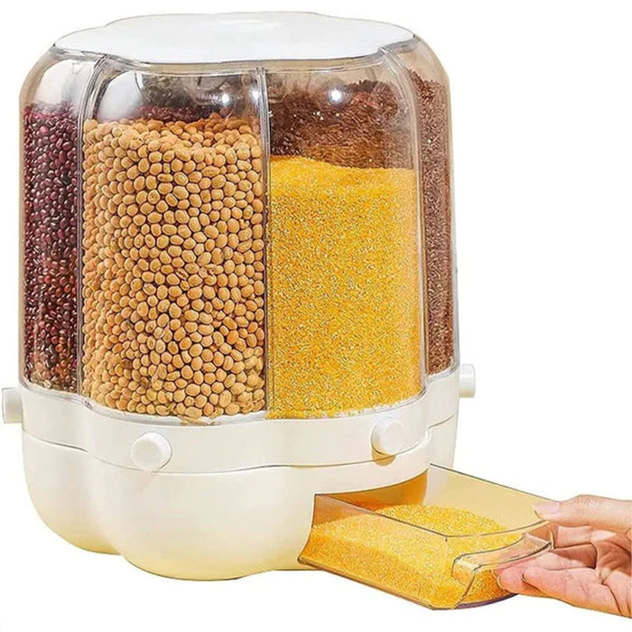 360 Degree Rotatable 6 Compartment 9 KG Rice and Grain Dispenser with Single Grind easy to use