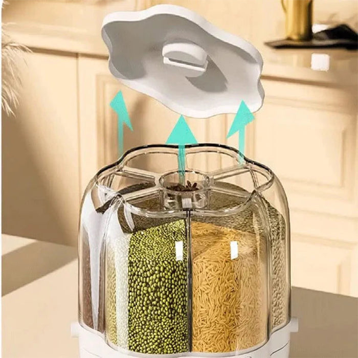 360 Degree Rotatable 6 Compartment 9 KG Rice and Grain Dispenser with Single Grind keep safe