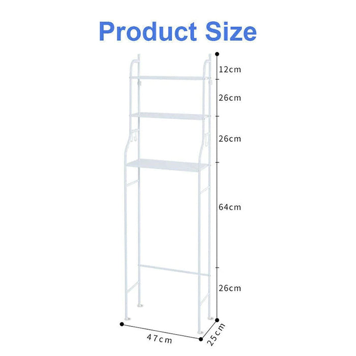 Sturdy Durable 3 Shelf Metal White Toilet Rack For Bathroom Organization With Hooks dimensions