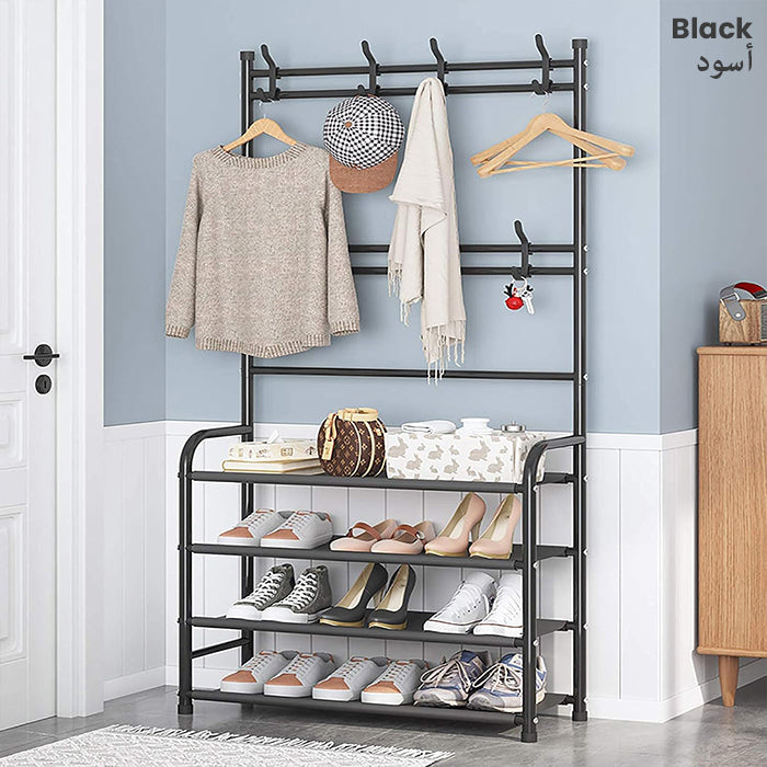 3in1 Multifunctional Hall Tree Shoe Rack with Storage Organizer Black
