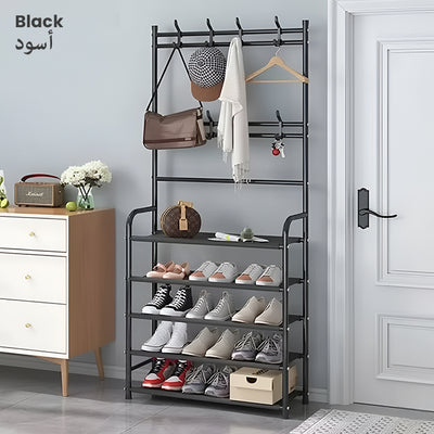 3in1 Multifunctional Hall Tree Shoe Rack with Storage Organizer Black 5 layer Homesouq Qatar
