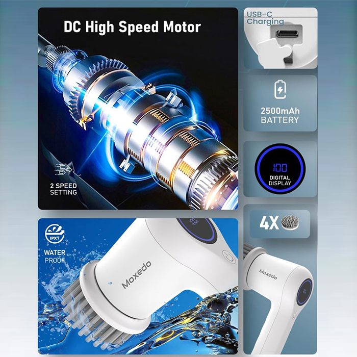 4-In-1 Electric Spin Scrubber, Power Scrubber Cordless Electric Brush Shower Scrubber for Cleaning high speed motor