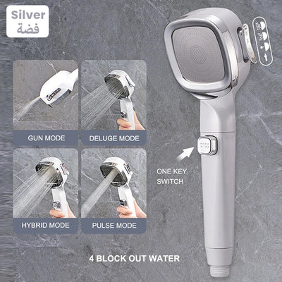 4 Modes High Pressure Shower Head, Water Saving Adjustable Shower with Filter Silver