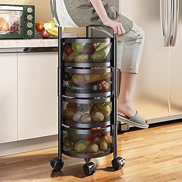 4 Tier Kitchen Storage Rotatable Rack Rolling Wheels 
