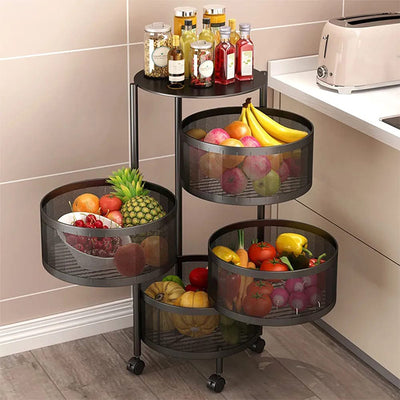 4 Tier Kitchen Storage Rotatable Rack fruits