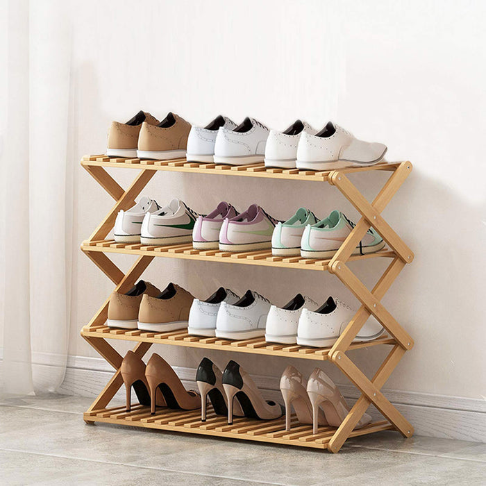 4 Tier Shoe Rack, Bamboo Shoe Rack, Multi Tier Foldable Shoe Organizer