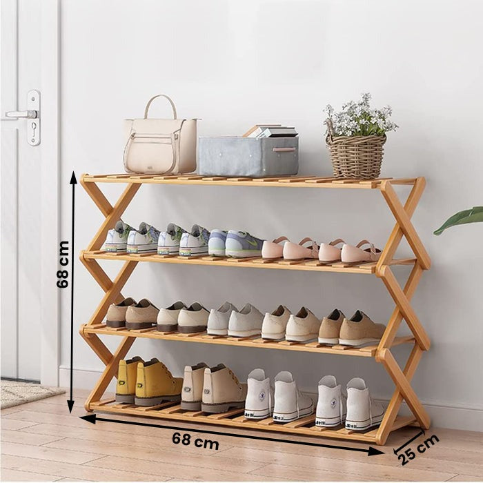 4 Tier Shoe Rack, Bamboo Shoe Rack, Multi Tier Foldable Shoe Organizer Dimensions