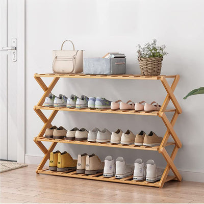 4 Tier Shoe Rack, Bamboo Shoe Rack, Multi Tier Foldable Shoe Organizer Durable