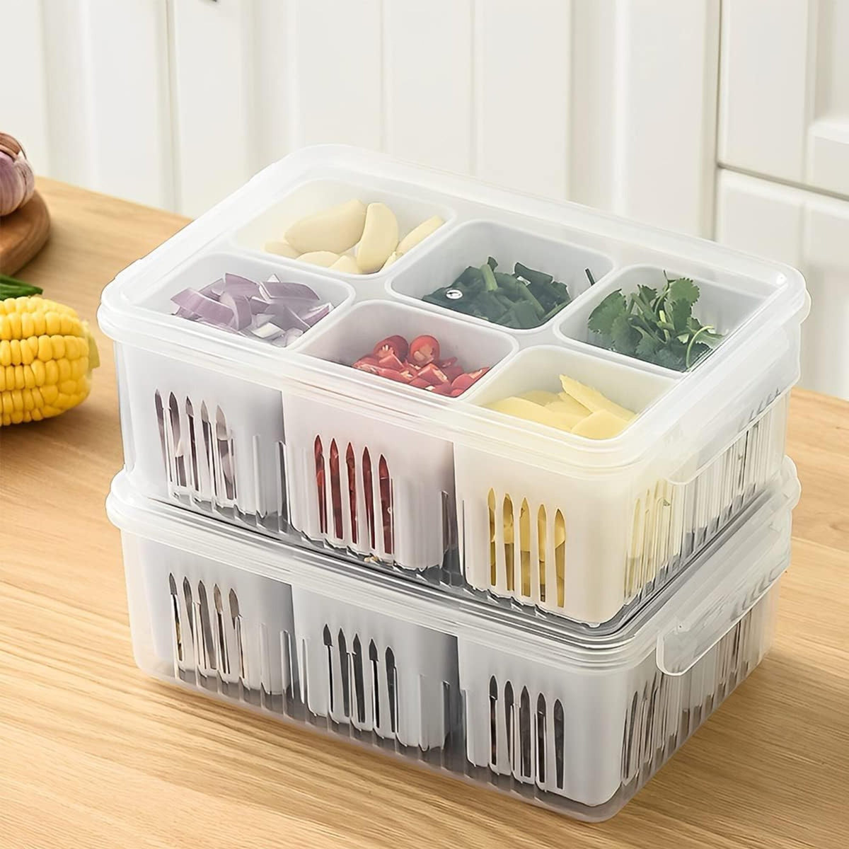 6-Grids Useful Refrigerator Food Fresh-keeping Storage Box, Ginger Garlic Separate Plate for Fridge safety