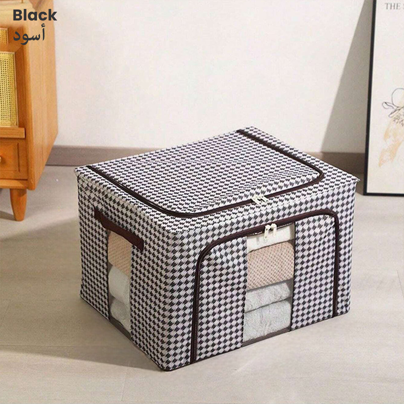 72L Foldable Cloth Storage Organizer Box, Large Capacity Wardrobe Organizer with Steel Frame Support Black