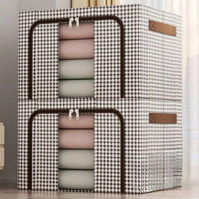 72L Foldable Cloth Storage Organizer Box, Large Capacity Wardrobe Organizer with Steel Frame Support Durable