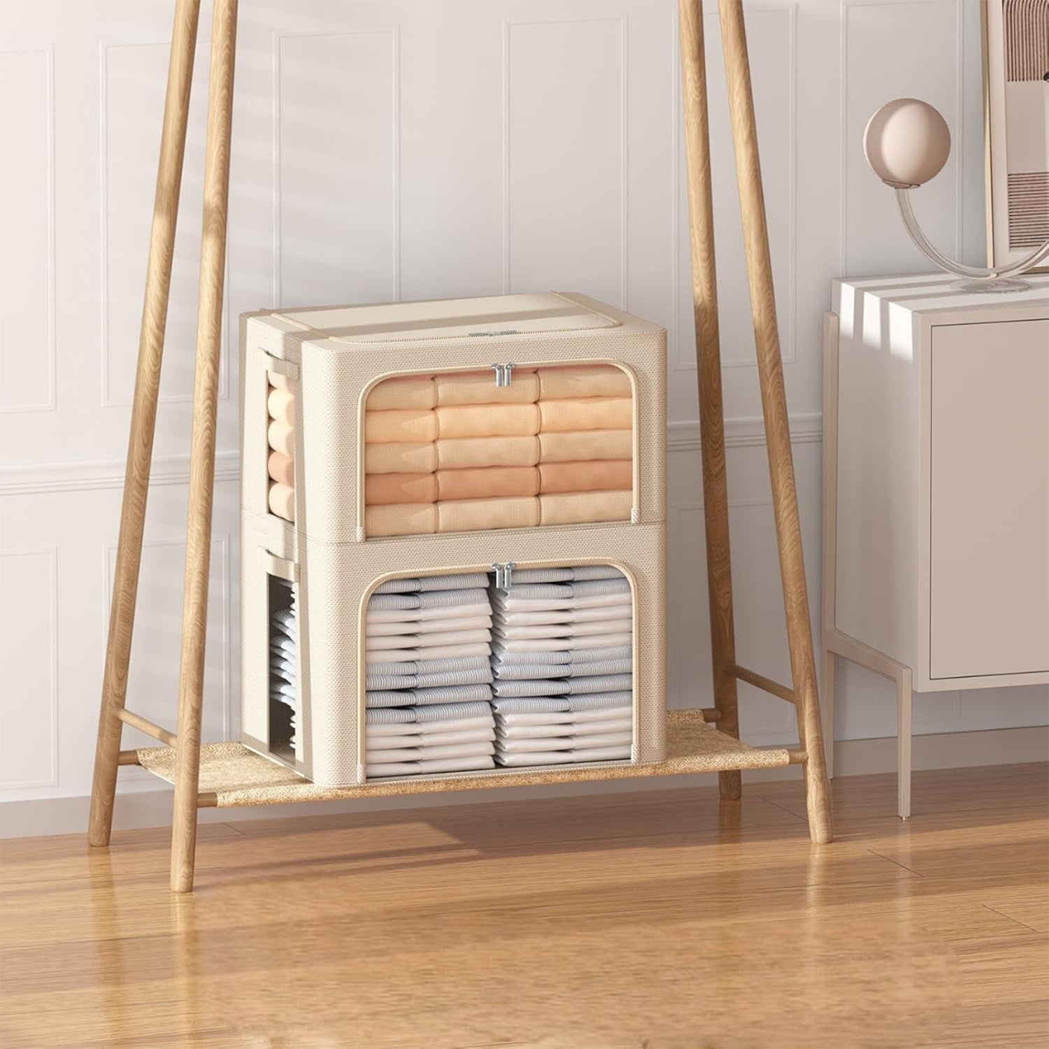 72L Foldable Cloth Storage Organizer Box, Large Capacity Wardrobe Organizer with Steel Frame Support perfect for home