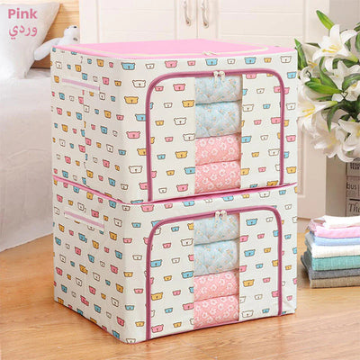 72L Foldable Cloth Storage Organizer Box, Large Capacity Wardrobe Organizer with Steel Frame Support pink