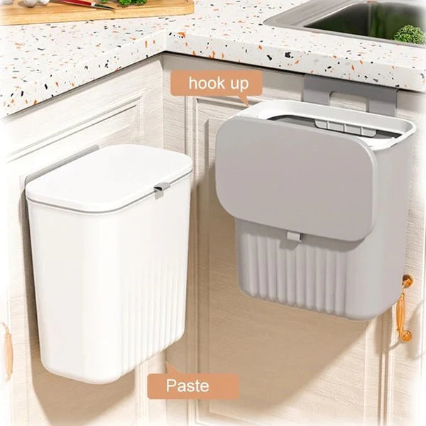 9L Trash Can Wall Mounted Hanging Bin for Kitchen Cabinet Door With Lid Both