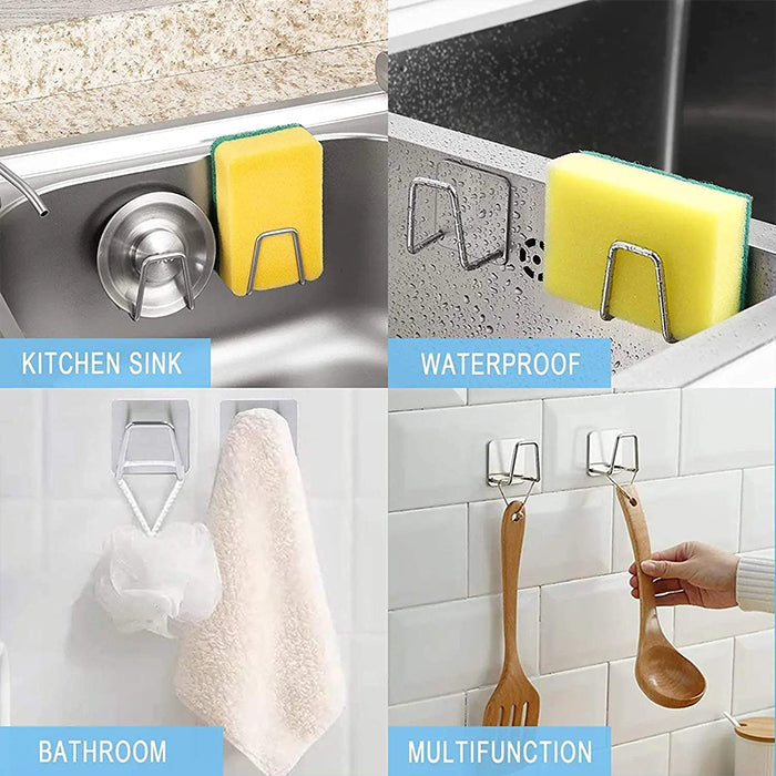 Adhesive Sponge Holder for Kitchen Sink, Stainless Steel Scrubber Hanger Caddy Accessories Storage Rack Stand  water proof