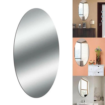 Self adhesive flexible plastic oval mirror product view for wall installation Qatar