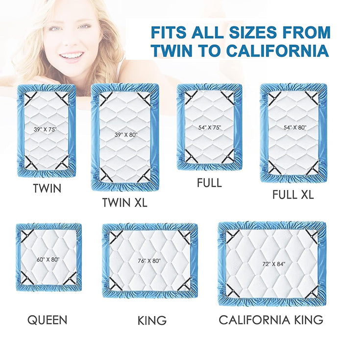 Adjustable Bed Sheet Holder Straps - Triangle Elastic Suspenders with Gripper Clips for Bedsheets, Mattresses fit all sizes