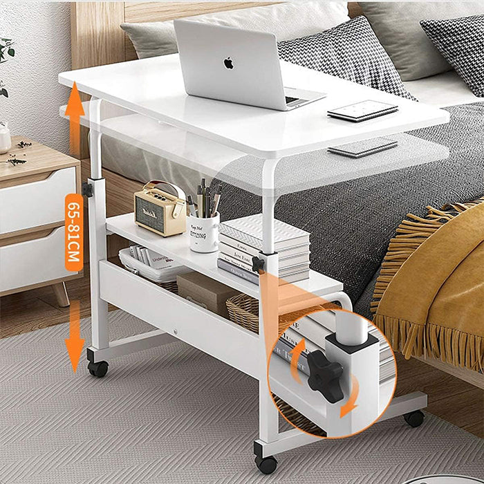 Adjustable Laptop Stand Desk, 3-Tier Overbed Table On Wheels 