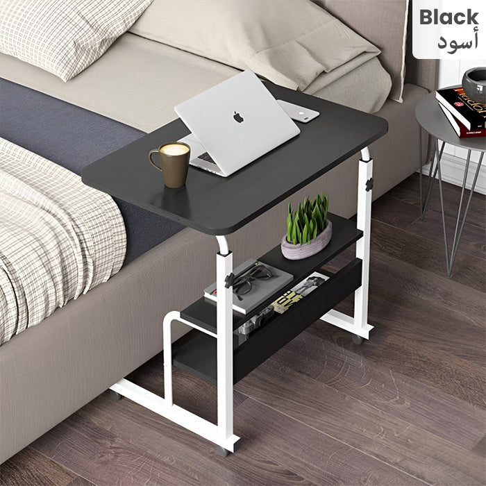 Adjustable Laptop Stand Desk, 3-Tier Overbed Table On Wheels Black