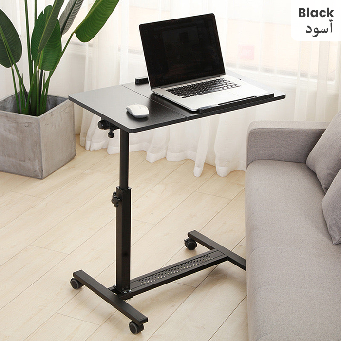 Adjustable Overbed Laptop Stand Table - Tiltable and Rotating Computer Desk black