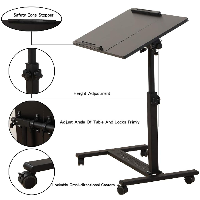 Adjustable Overbed Laptop Stand Table - Tiltable and Rotating Computer Desk height adjustment