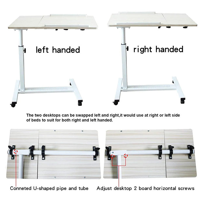 Adjustable Overbed Laptop Stand Table - Tiltable and Rotating Computer Desk two sides