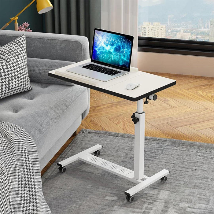 Adjustable Overbed Laptop Stand Table - Tiltable and Rotating Computer Desk white