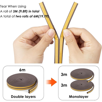 Flexible sound proofing weather door seal strip showing tearable dual layer design for custom sizing in Qatar