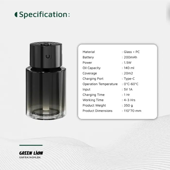 Compact diffuser with detailed specifications and 140ml capacity for daily use in Diffuser Homesouq Qatar